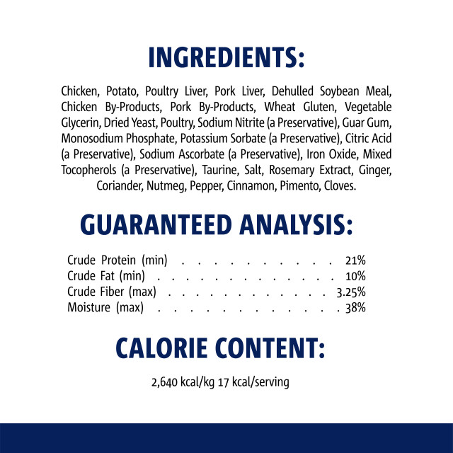 Nutrition-Image showing Meaty Morsels Chicken Recipe with Pork Liver Sausage