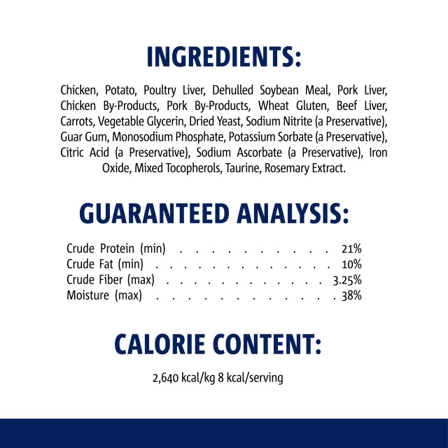 Nutrition-Image showing Meaty Morsels Mini Chicken Recipe with Beef & Carrots