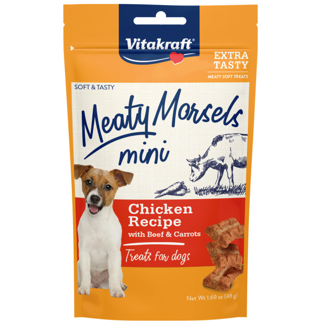 Product-Image showing Meaty Morsels Mini Chicken Recipe with Beef & Carrots